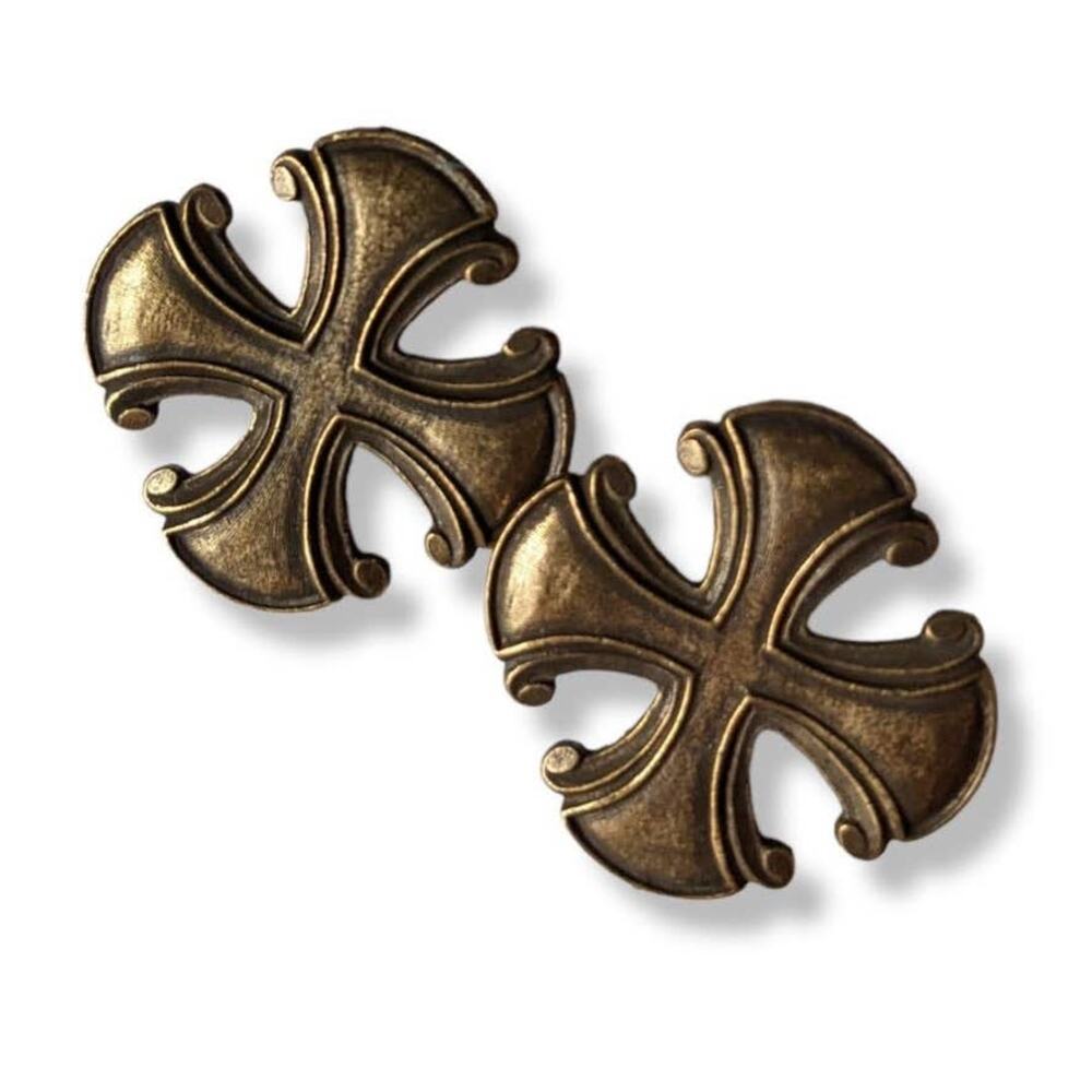 Brass tone Maltese cross post earrings